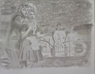 pencil drawing of a the 10th Doctor & Astrid Peth